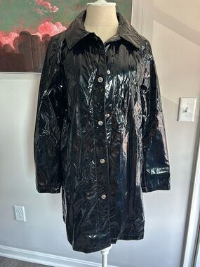 Michael Kors Black Patent Raincoat Glossy Trench Jacket Women’s M